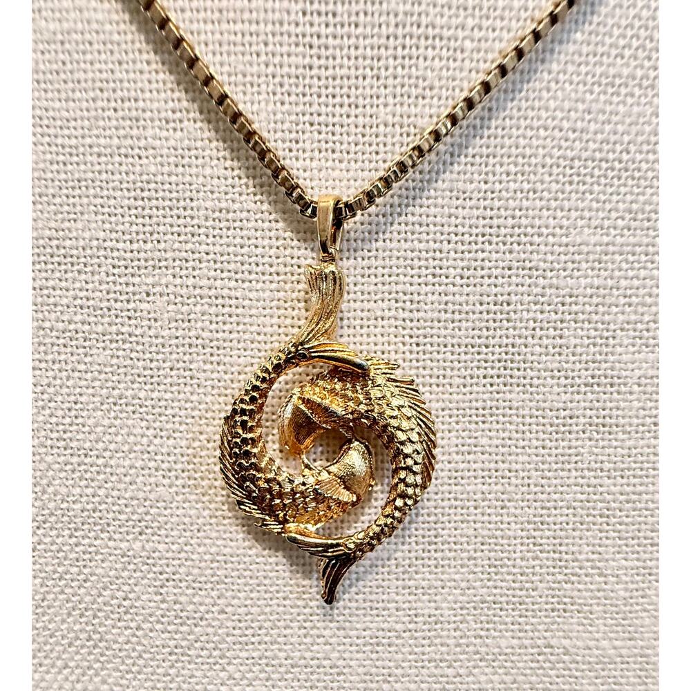 Authentic Monet Phoenix Bird Pendant Necklace Gold Tone 15”